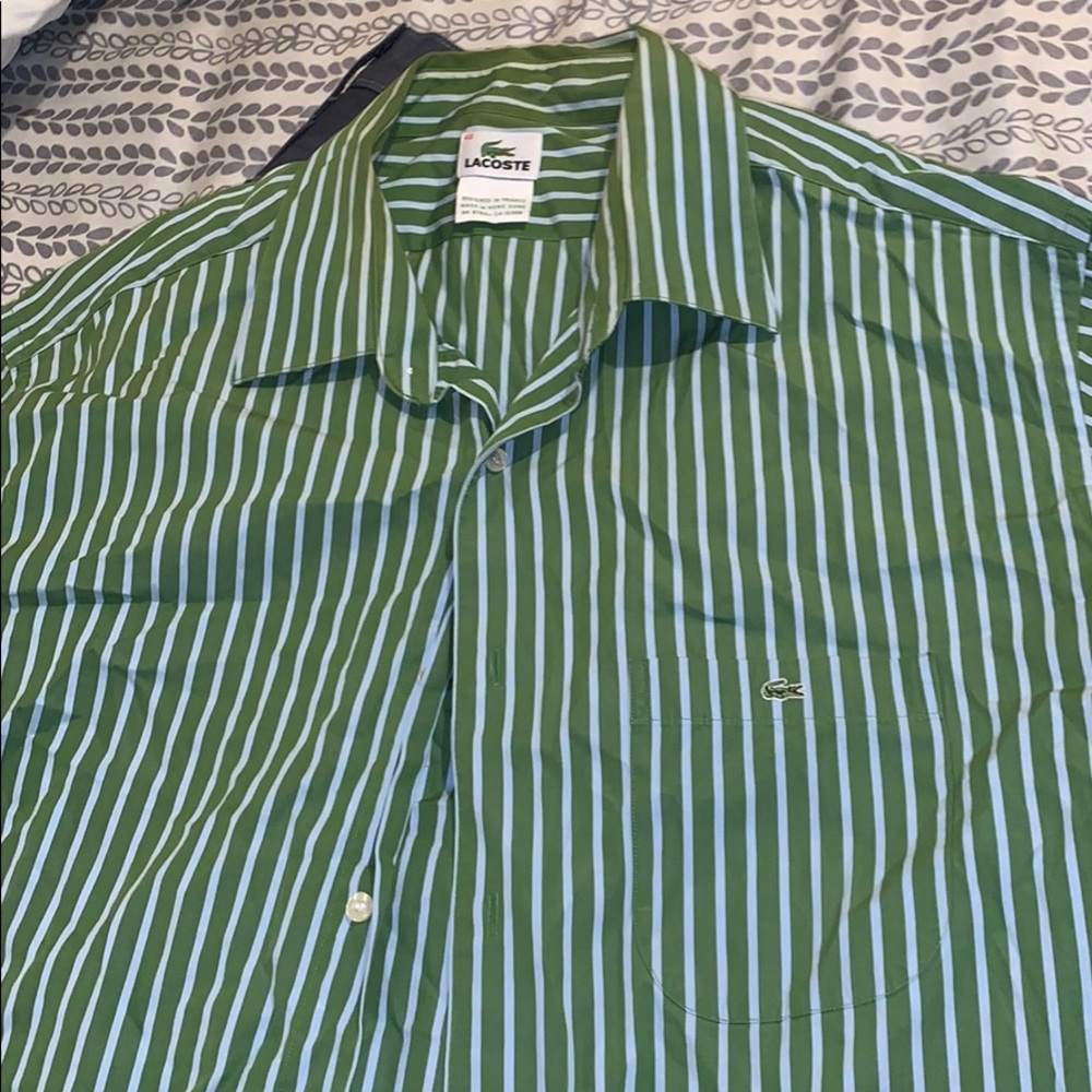 Green/White Striped Lacoste Button Shirt
